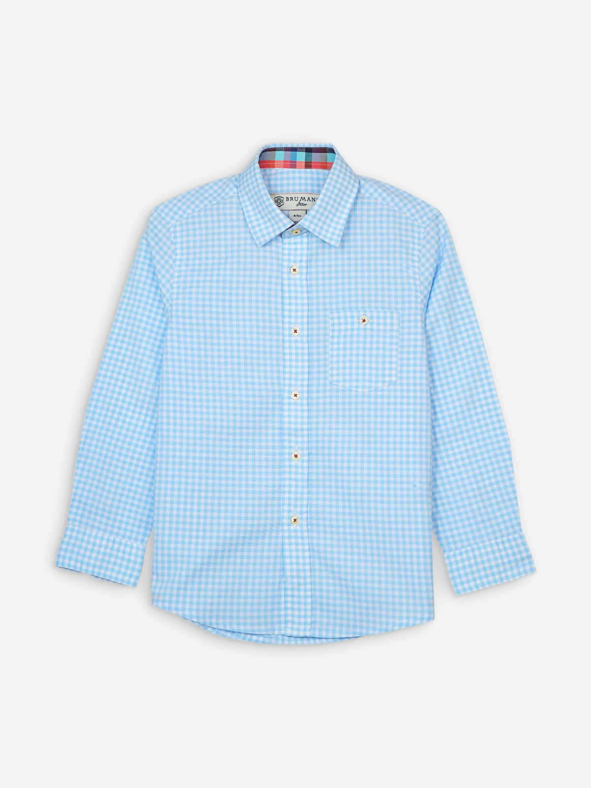 Sky Blue Gingham Long Sleeve Casual Shirt