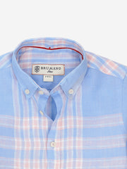 Sky Blue Linen Checkered Casual Shirt
