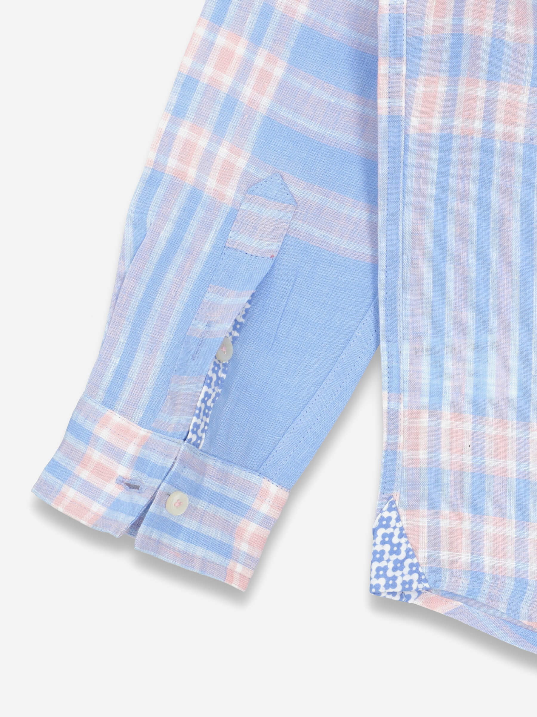 Sky Blue Linen Checkered Casual Shirt