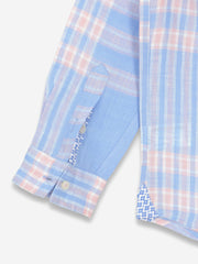 Sky Blue Linen Checkered Casual Shirt