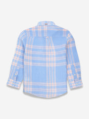 Sky Blue Linen Checkered Casual Shirt