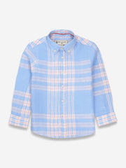 Sky Blue Linen Checkered Casual Shirt