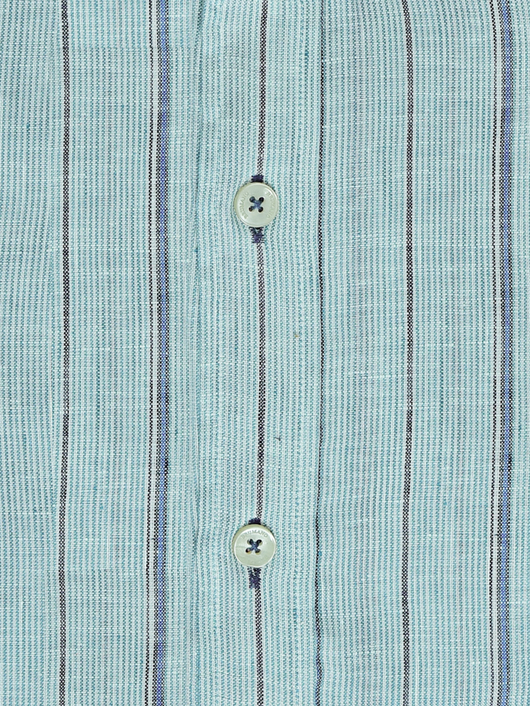 Sky Blue Linen Striped Mao Collar Shirt