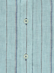 Sky Blue Linen Striped Mao Collar Shirt
