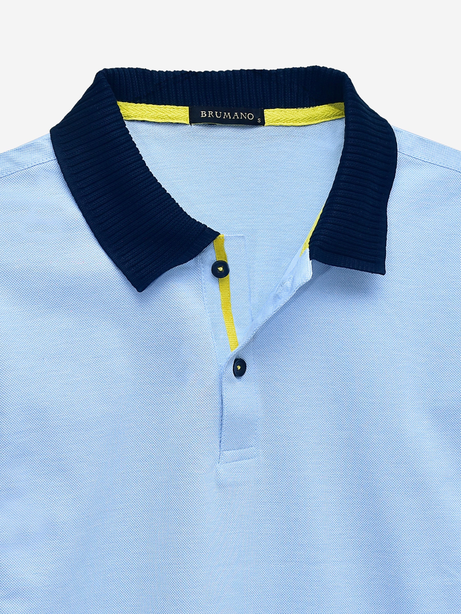 Sky Blue Mercerized Pique Polo With Contrasting Collar