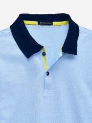Sky Blue Mercerized Pique Polo With Contrasting Collar