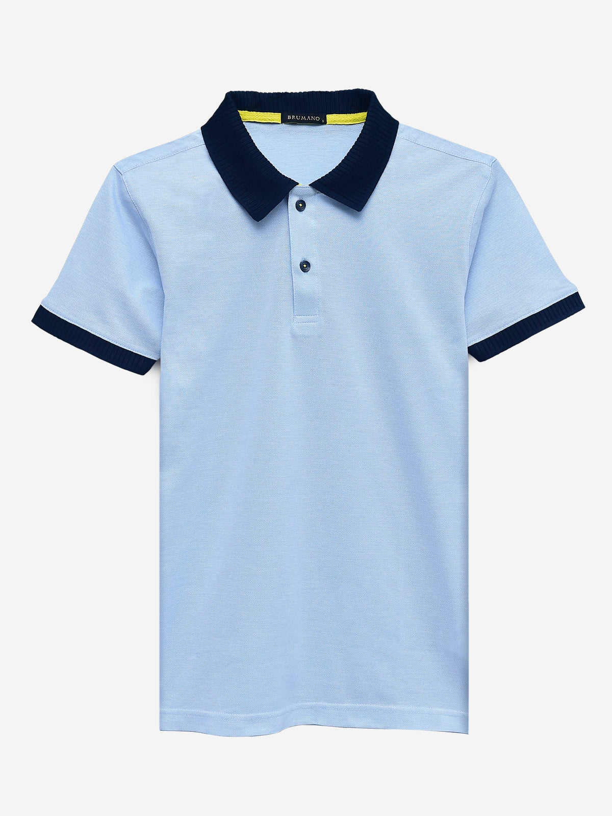 Sky Blue Mercerized Pique Polo With Contrasting Collar