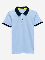 Sky Blue Mercerized Pique Polo With Contrasting Collar