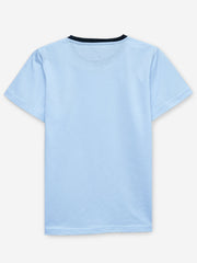 Sky Blue Striped Crew Neck T-Shirt With Contrasting Rib