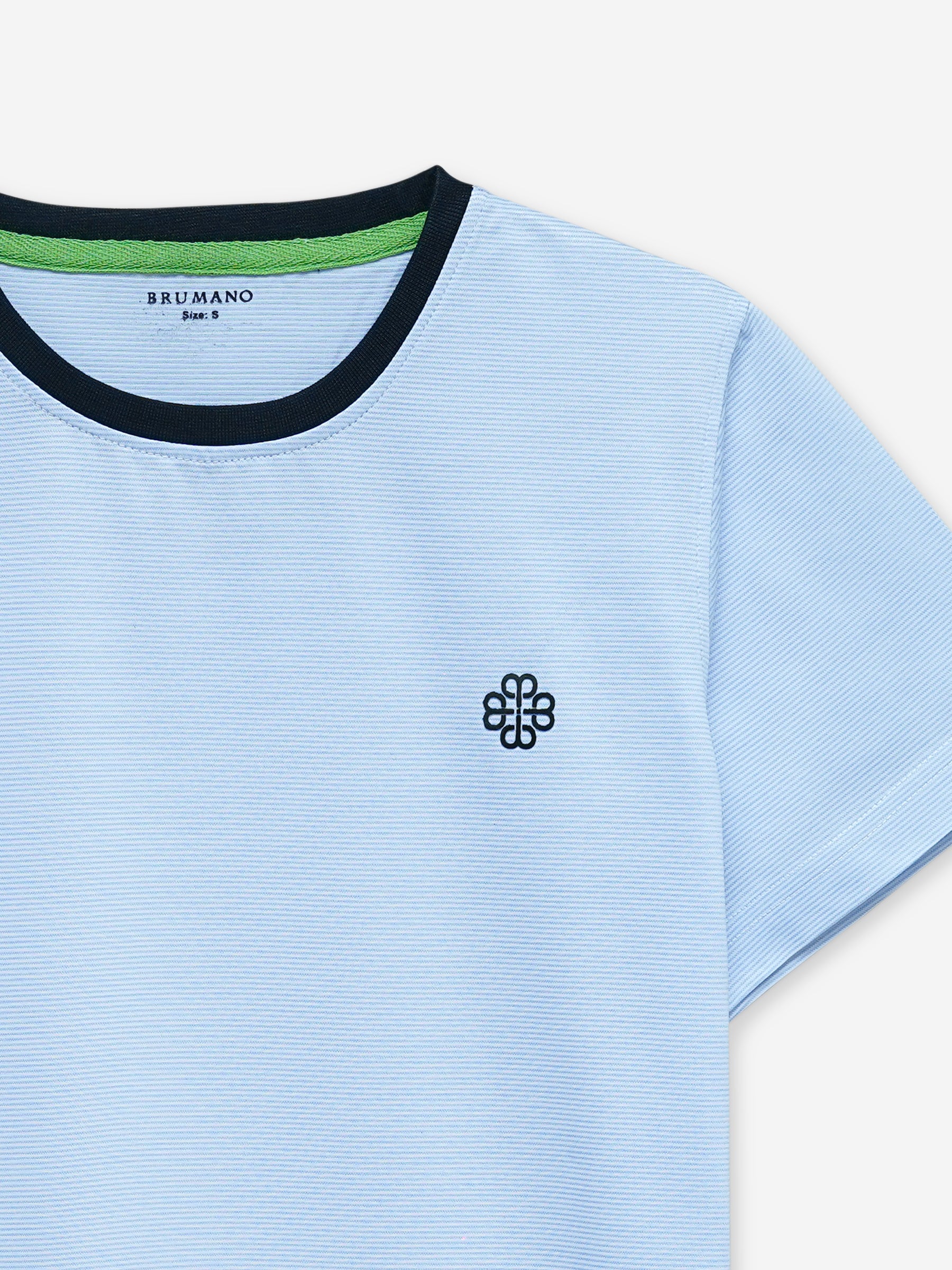 Sky Blue Striped Crew Neck T-Shirt With Contrasting Rib