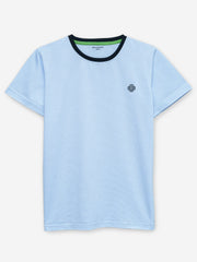 Sky Blue Striped Crew Neck T-Shirt With Contrasting Rib