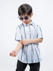 Sky Blue Striped Half Sleeve Casual Shirt