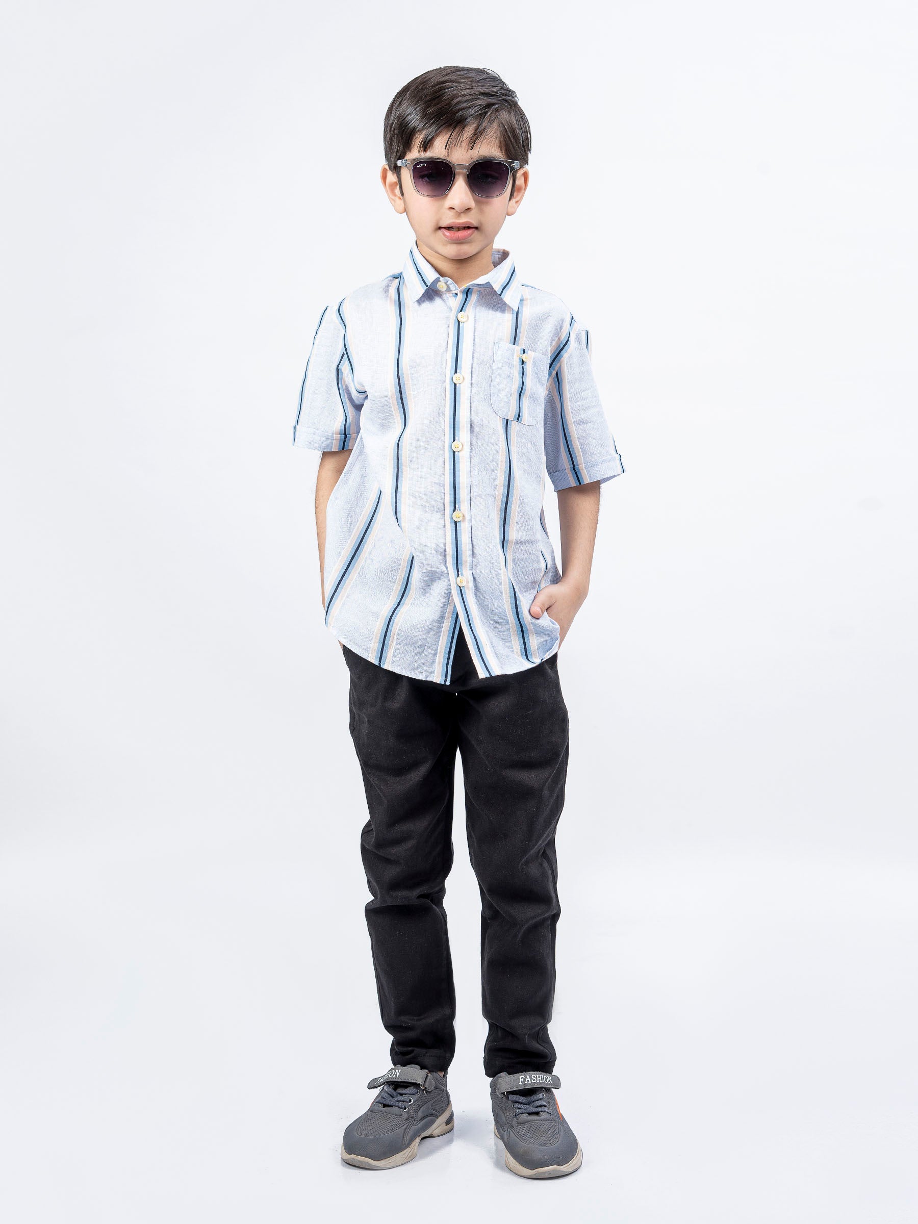 Sky Blue Striped Half Sleeve Casual Shirt
