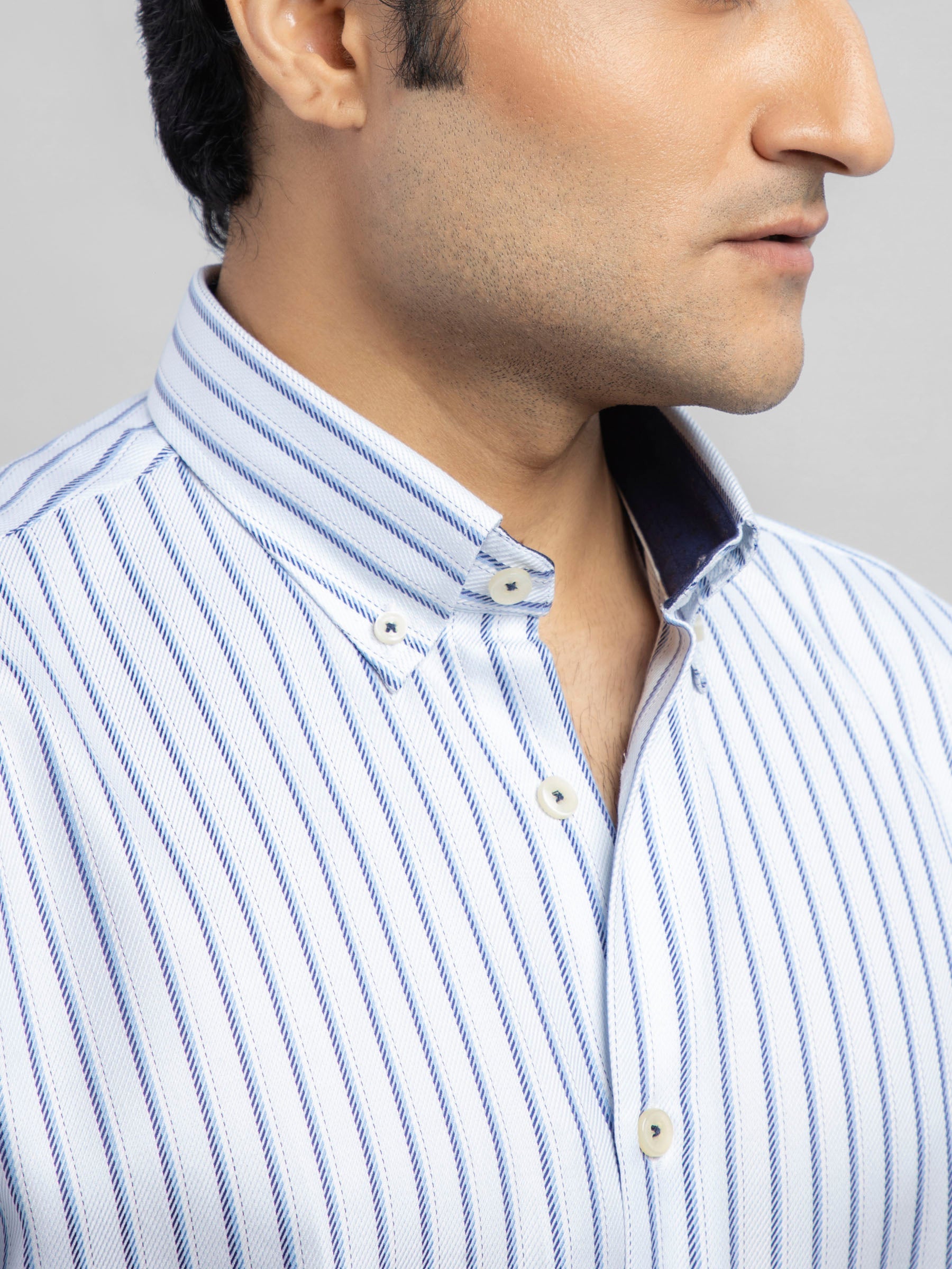 Sky Blue Striped Structured Formal Shirt