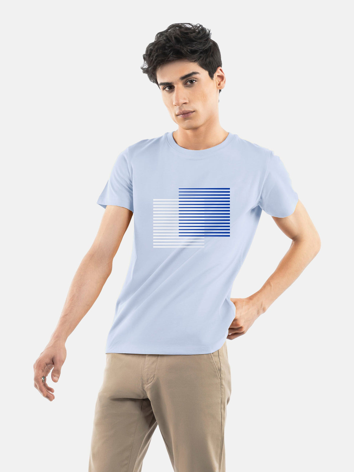 Sky Blue 'Abstract' 3d Printed Crew Neck T-Shirt