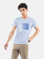 Sky Blue 'Abstract' 3d Printed Crew Neck T-Shirt