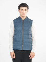 Slate Blue Suede Sleeveless Gillet Jacket