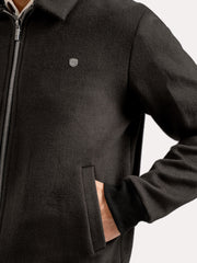 Slate Brown Wool Blended Jacket With Detachable Collar