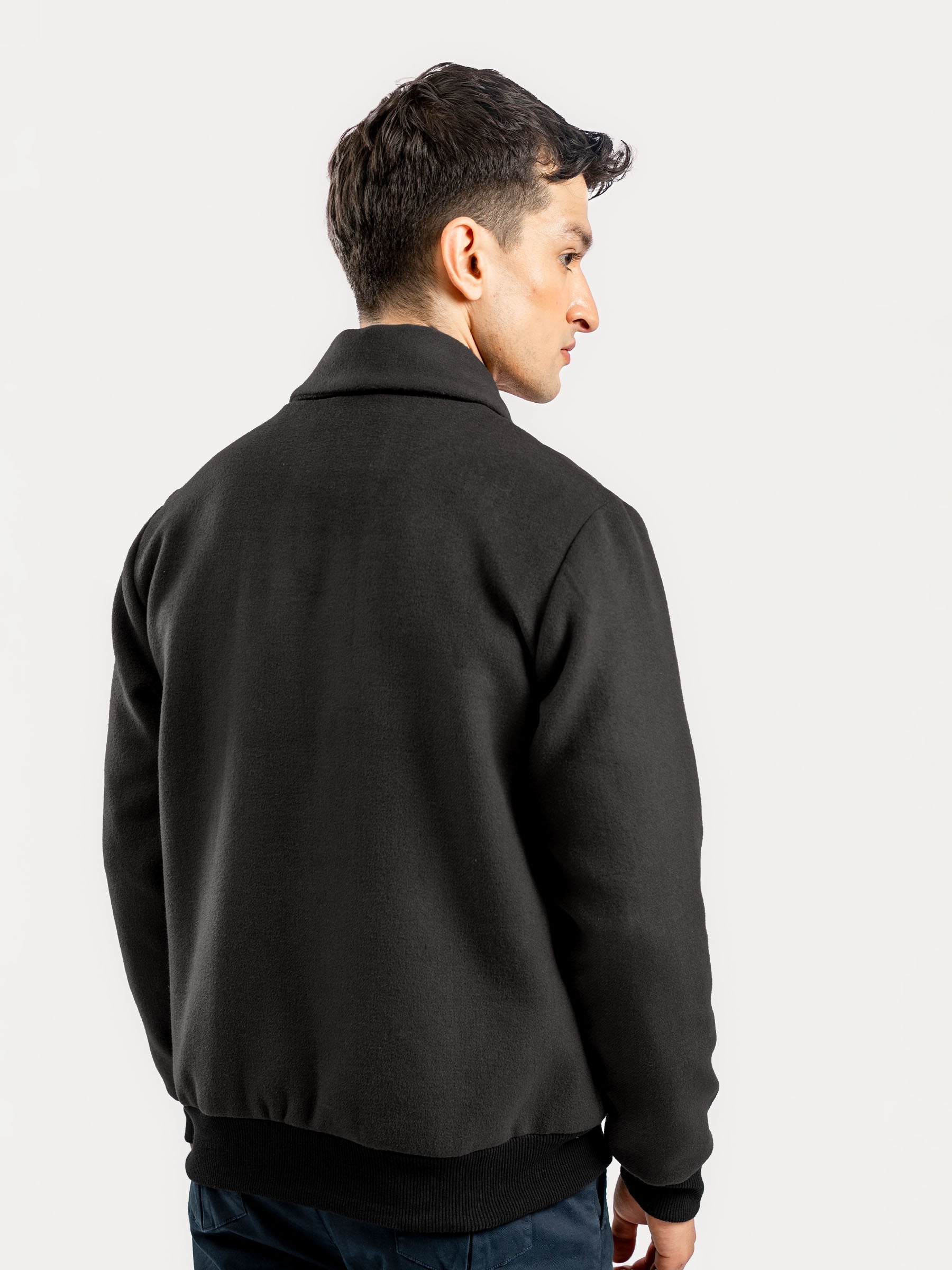 Slate Brown Wool Blended Jacket With Detachable Collar
