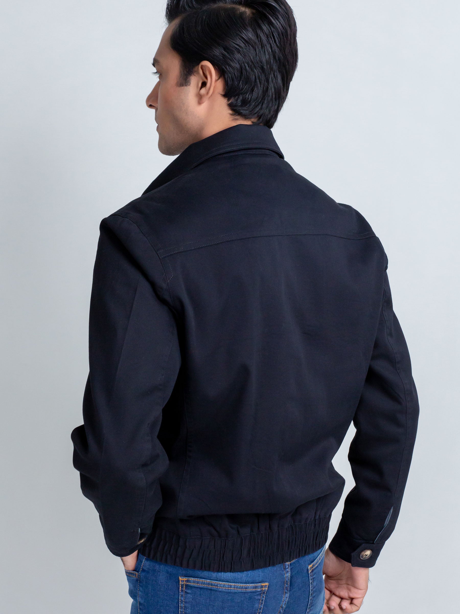 Slim-Fit Black Casual Collar Jacket