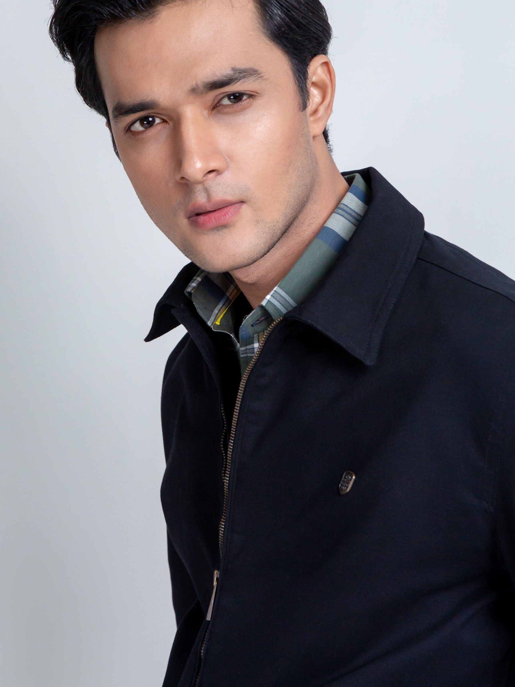 Slim-Fit Black Casual Collar Jacket