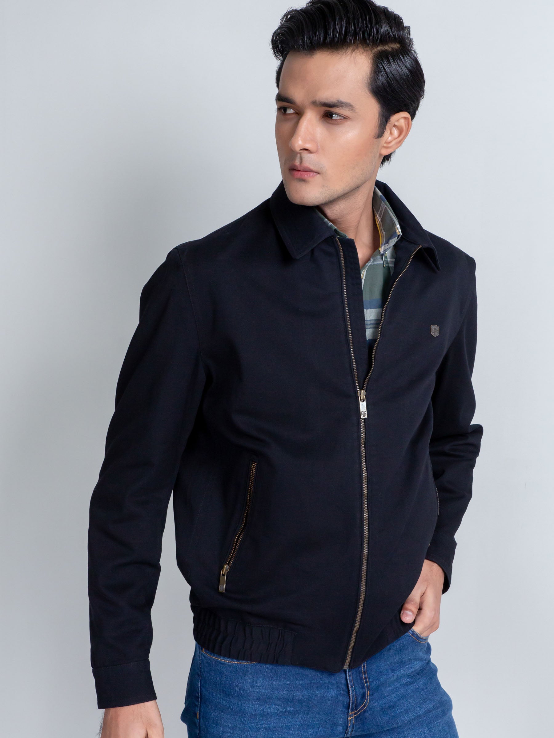 Slim-Fit Black Casual Collar Jacket