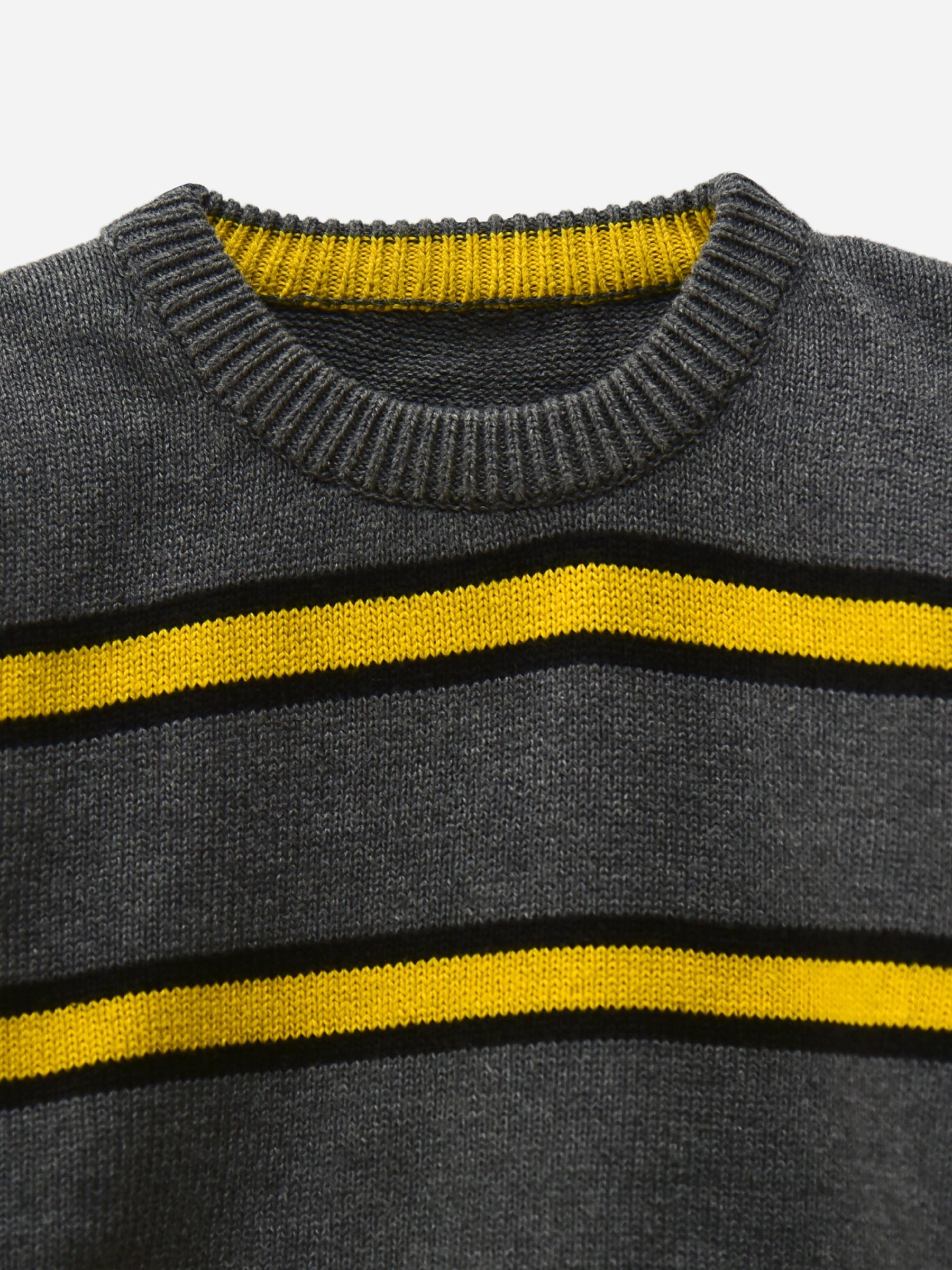 Steel Grey & Yellow Striped Casual Jumper