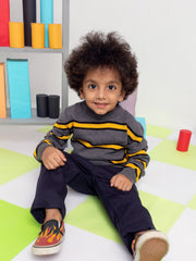 Steel Grey & Yellow Striped Casual Jumper