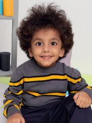 Steel Grey & Yellow Striped Casual Jumper