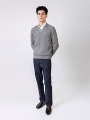 Steel Grey Chunky Knitted V-Neck Sweater