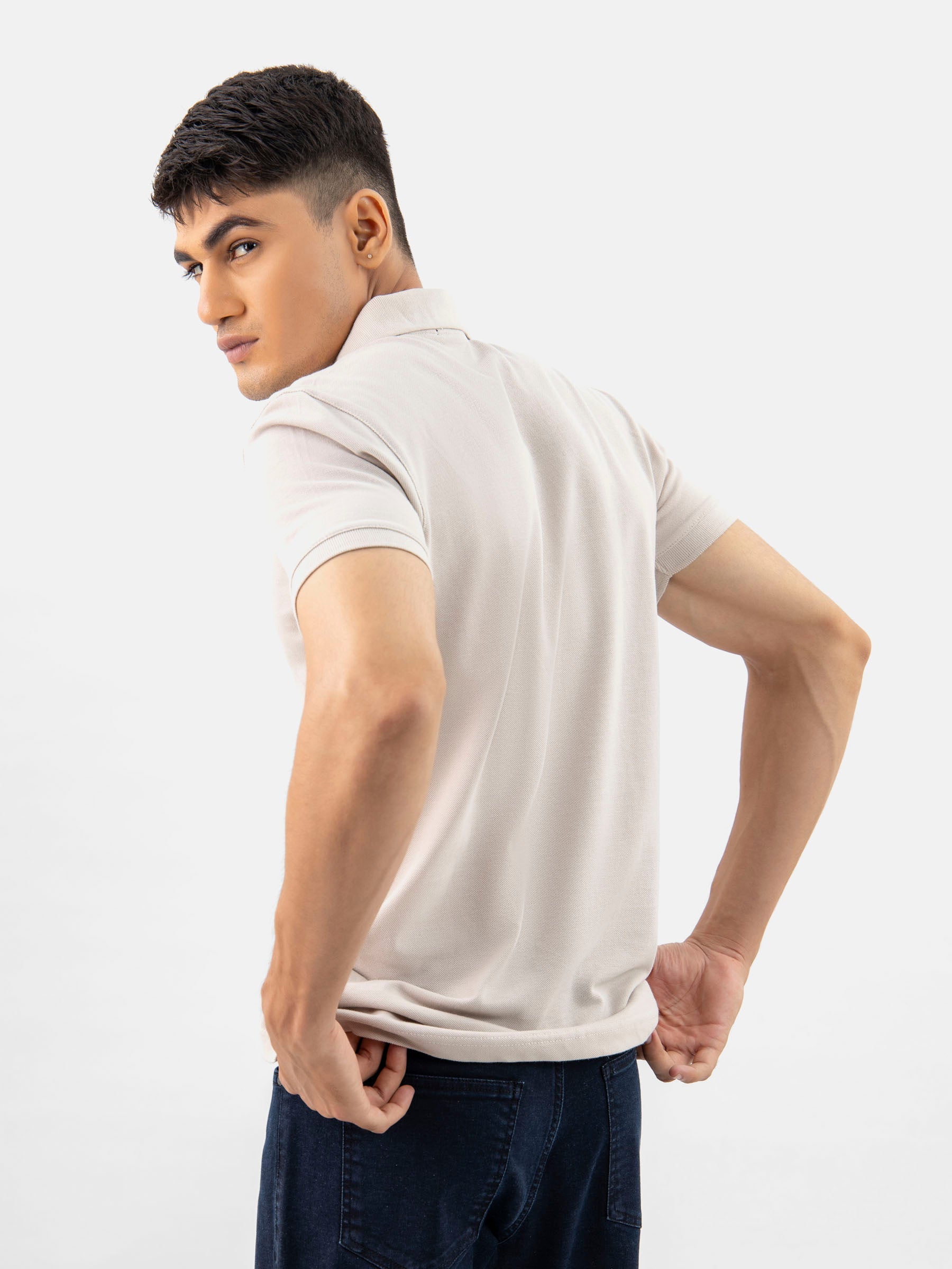 Stone Beige 100% Cotton Basic Polo