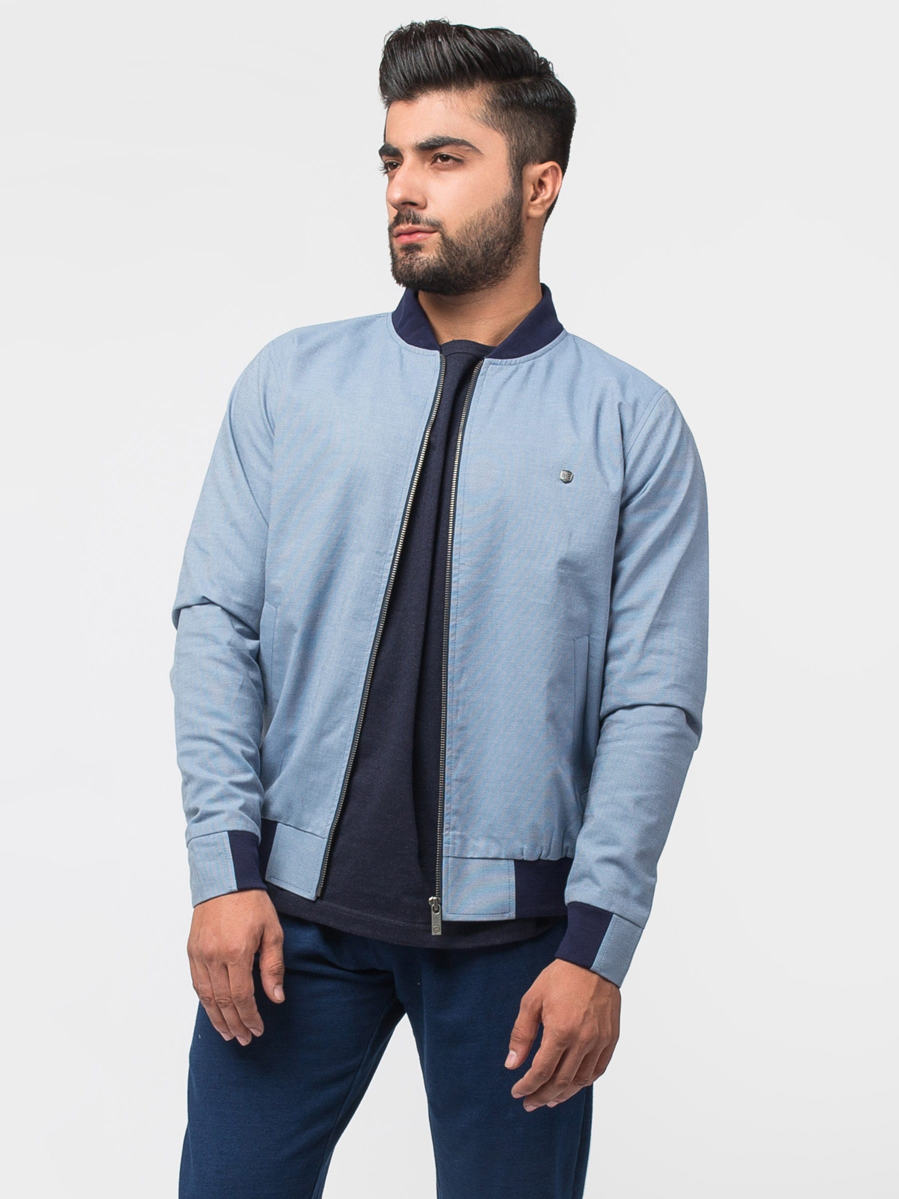 Structured Blue Baseball Jacket