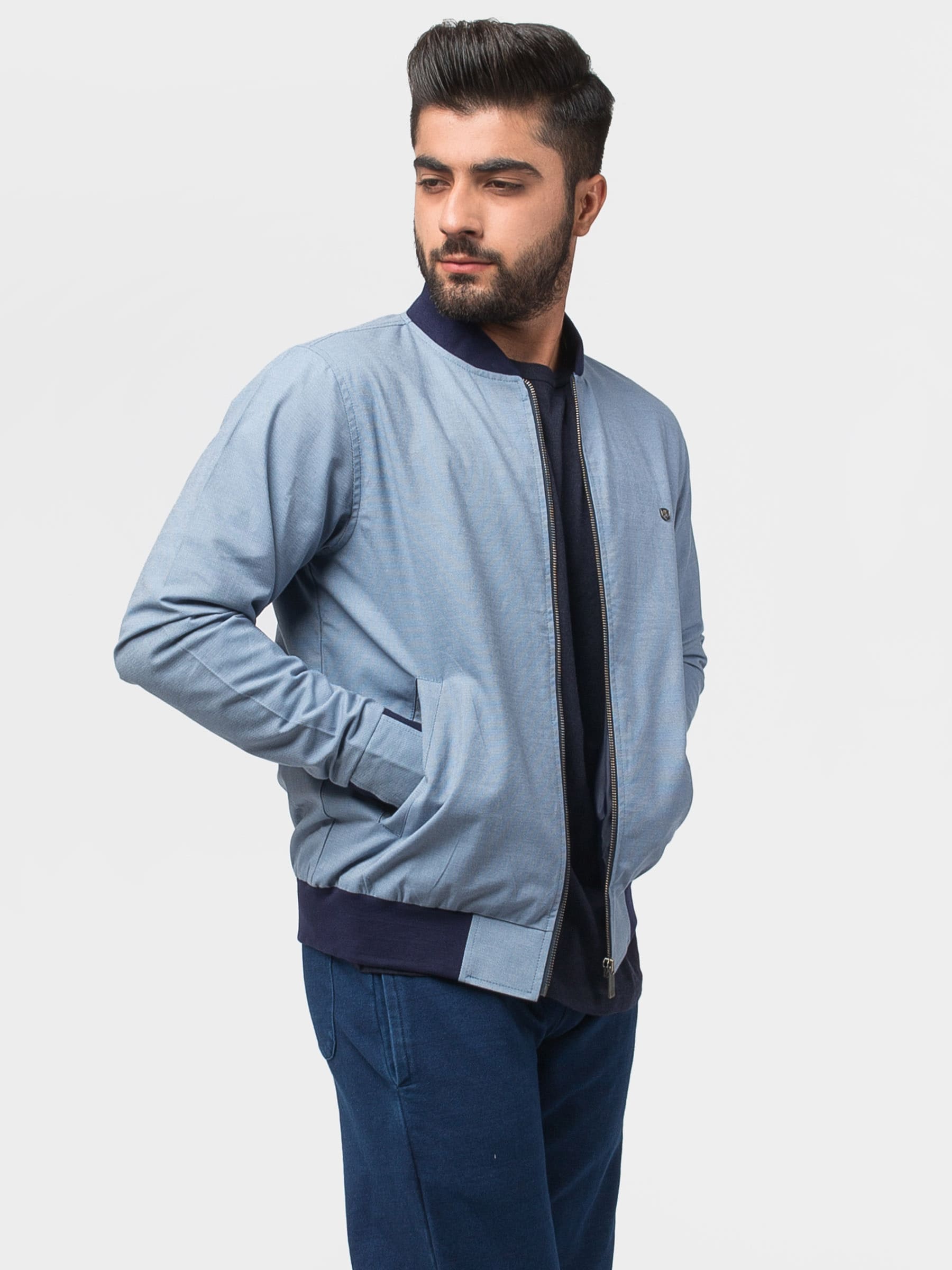 Structured Blue Baseball Jacket