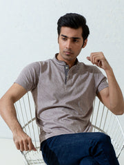 Tan Brown Mao Collar Polo Shirt