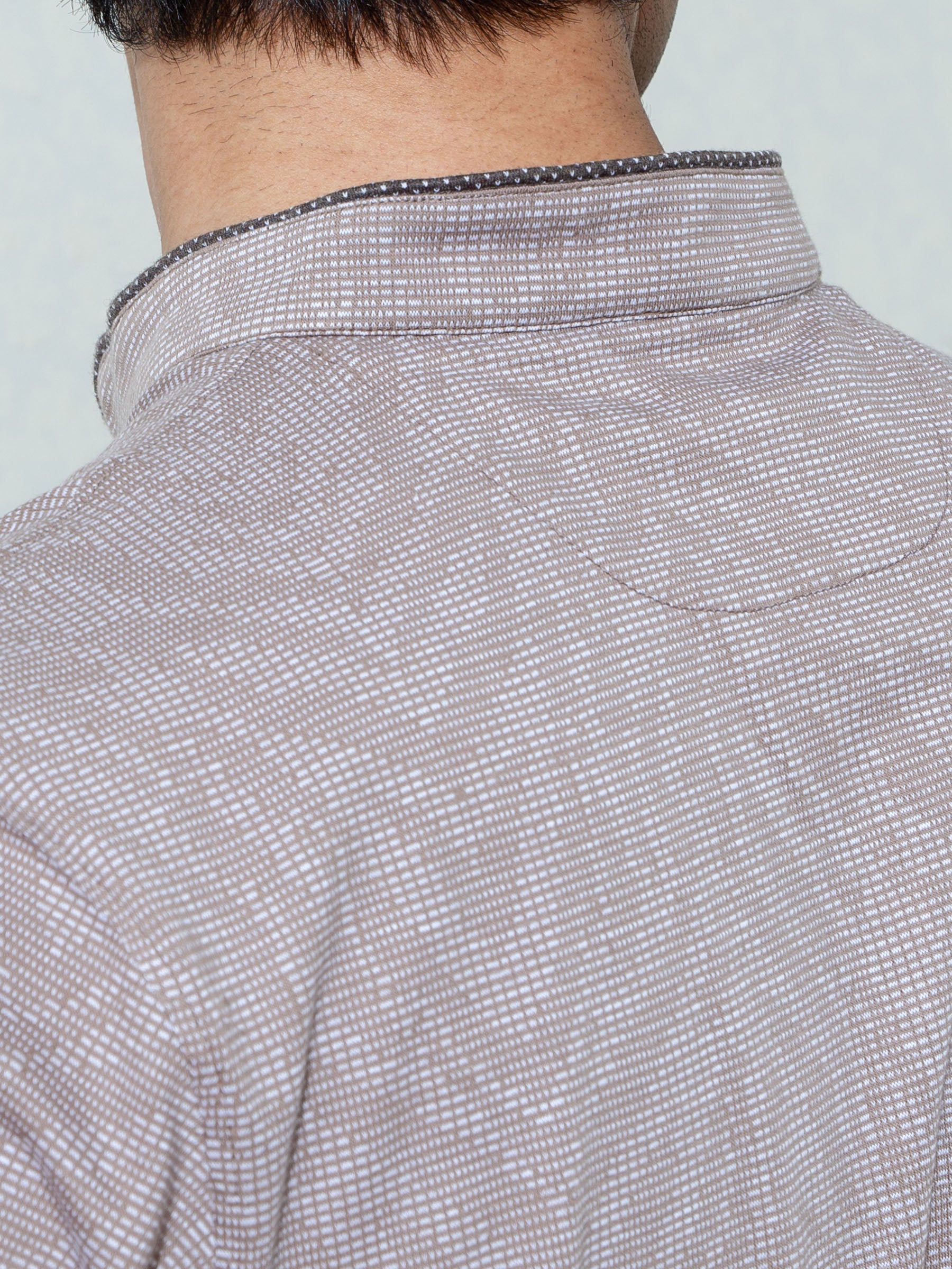 Tan Brown Mao Collar Polo Shirt