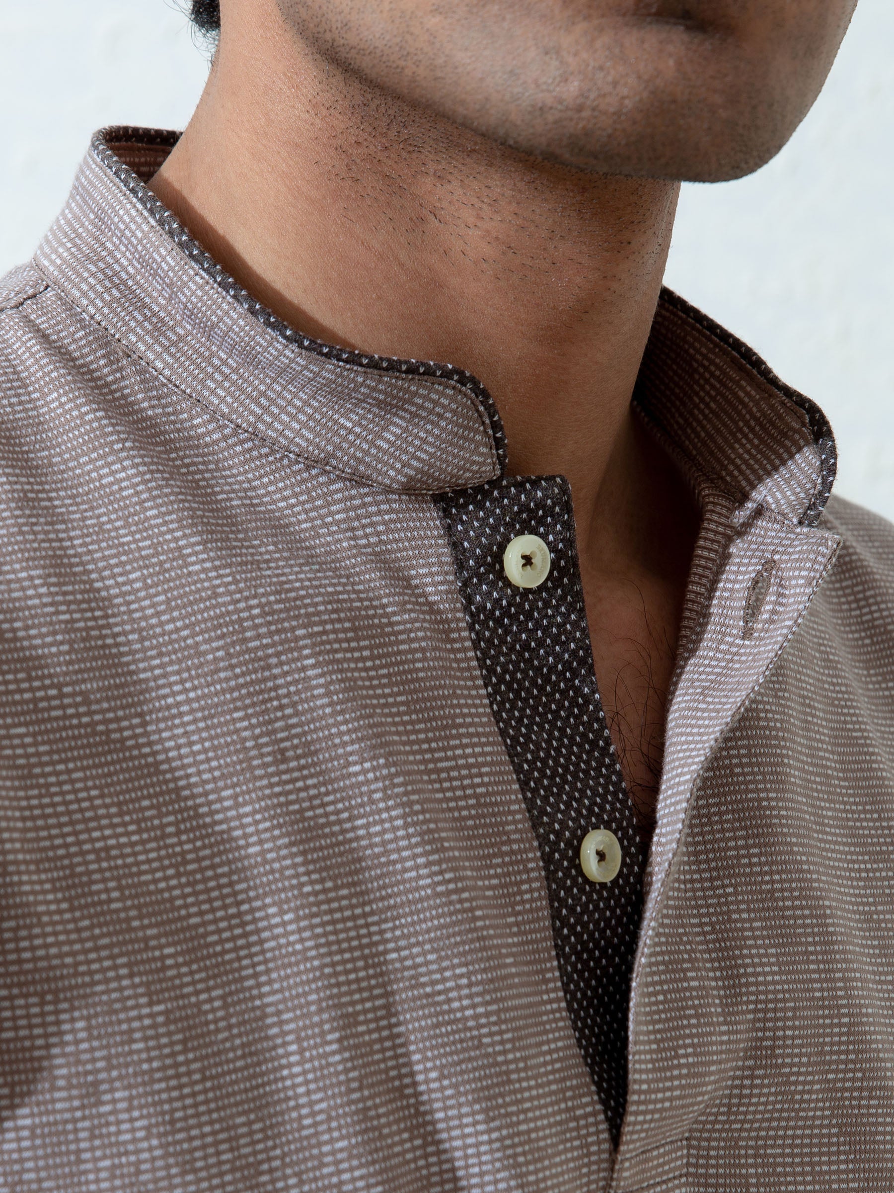 Tan Brown Mao Collar Polo Shirt