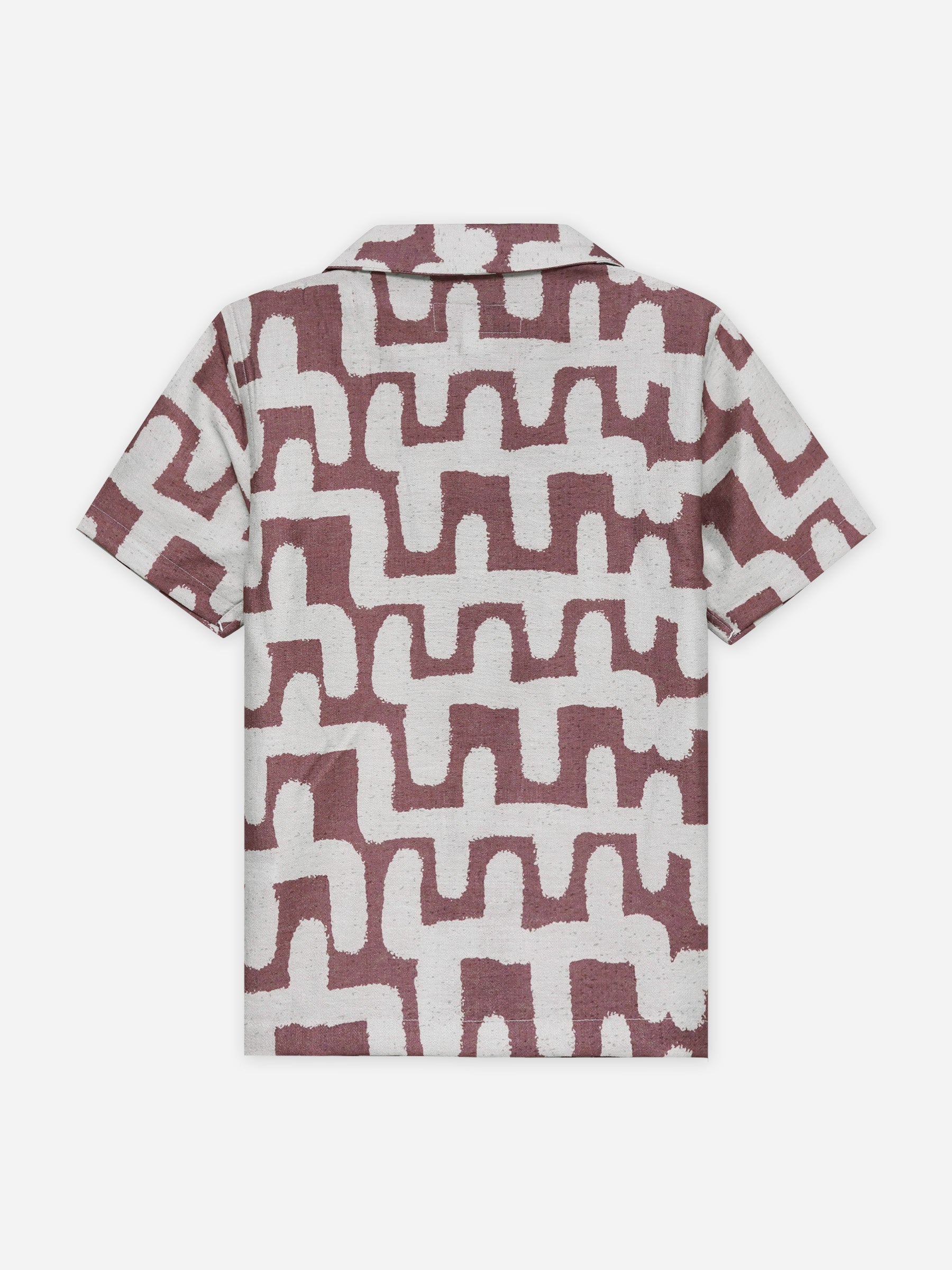 Tea Pink & Beige Abstract Printed Cuban Collar Shirt - Junior