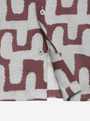 Tea Pink & Beige Abstract Printed Cuban Collar Shirt - Junior