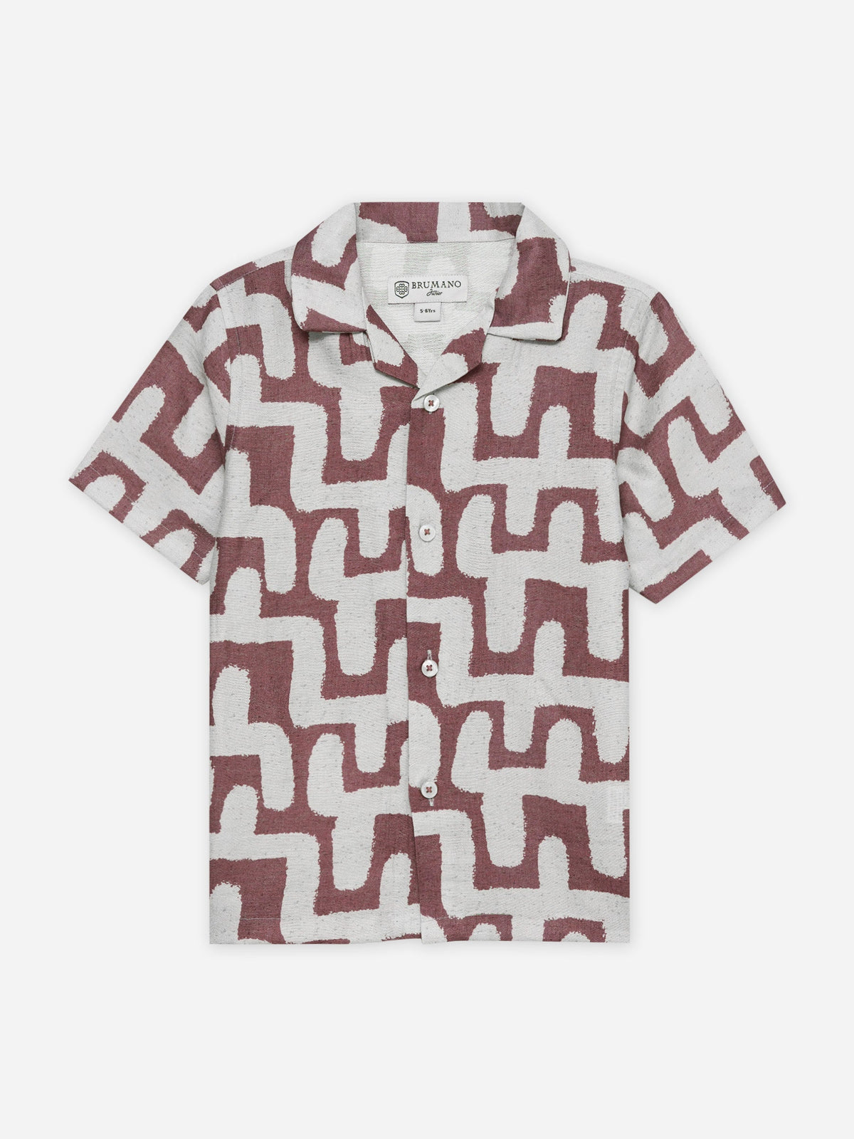 Tea Pink & Beige Abstract Printed Cuban Collar Shirt - Junior