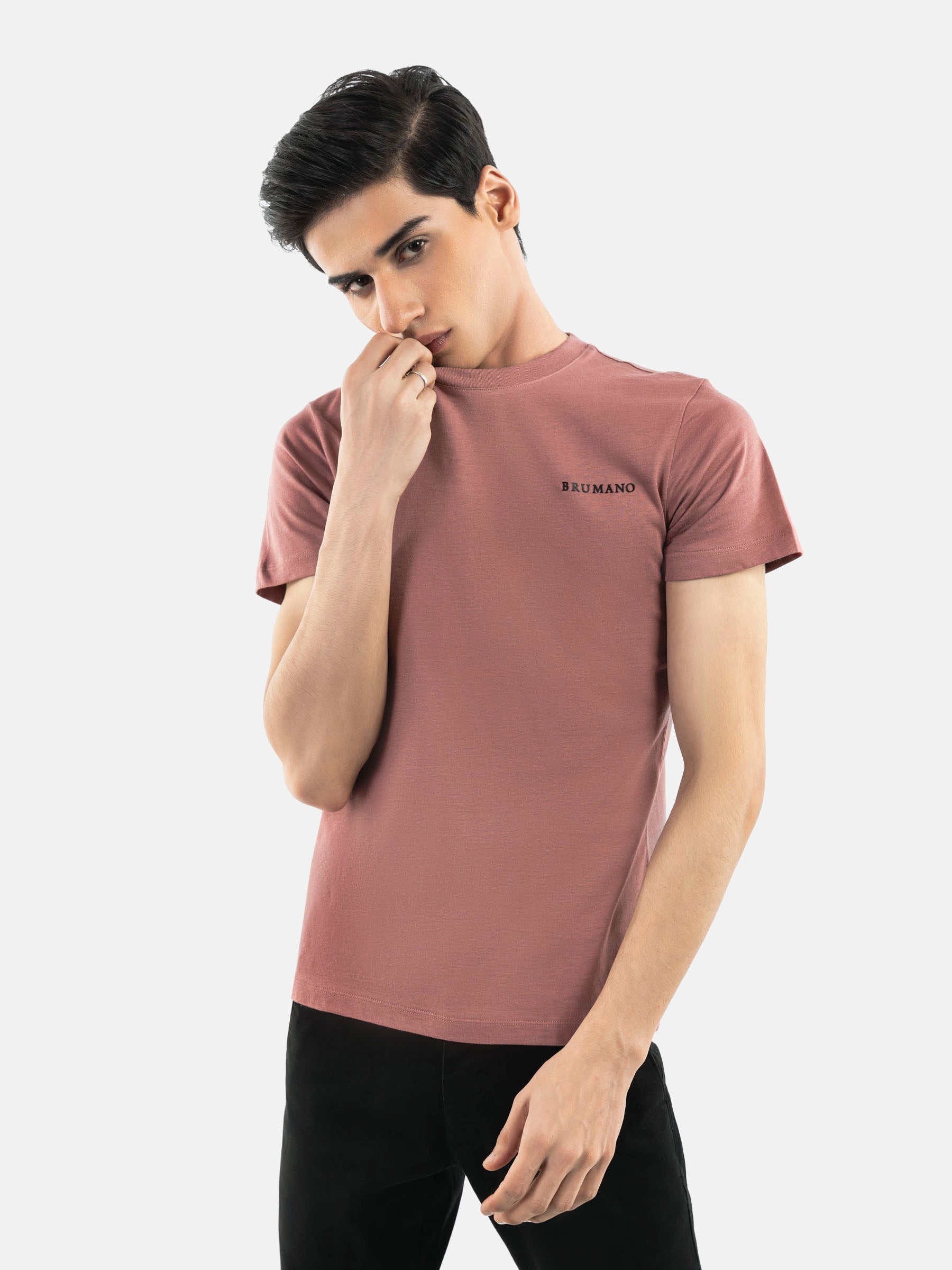 Tea Pink Basic Crew Neck T-Shirt
