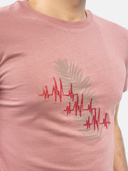 Tea Pink Crew Neck T-Shirt With Embroidered Print