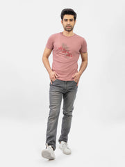 Tea Pink Crew Neck T-Shirt With Embroidered Print