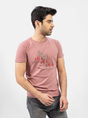 Tea Pink Crew Neck T-Shirt With Embroidered Print