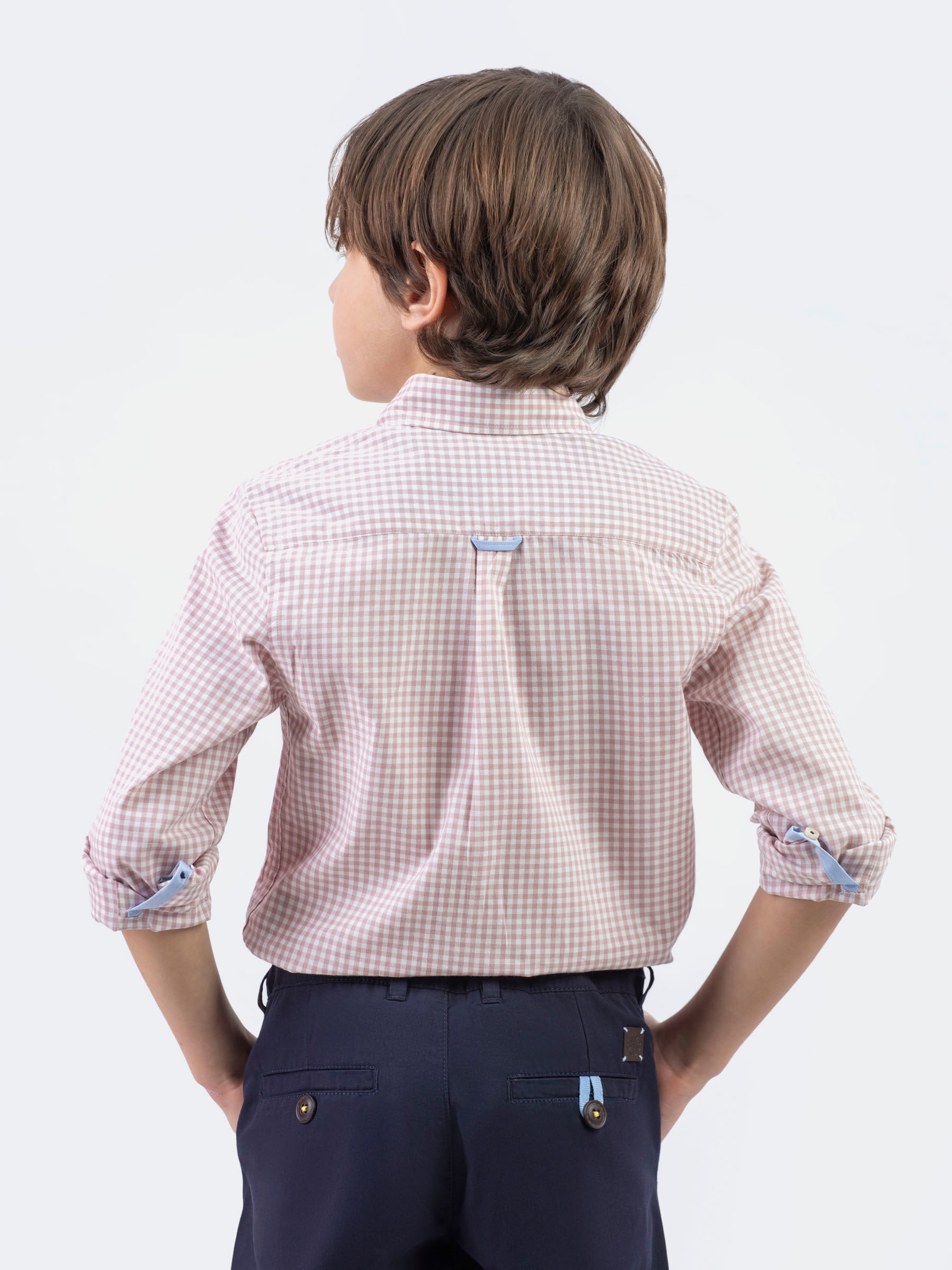 Tea Pink Micro Gingham Button Down Casual Shirt