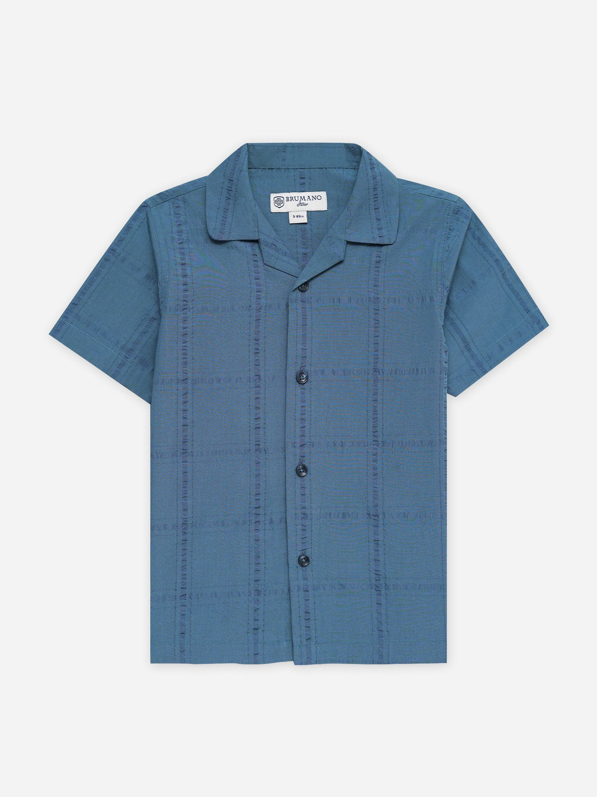 Teal Blue Seersucked Casual Cuban Collar Shirt - Junior