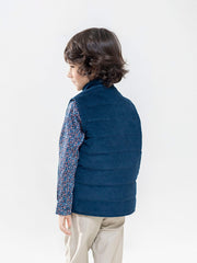 Teal Blue Corduroy Casual Sleeveless Jacket
