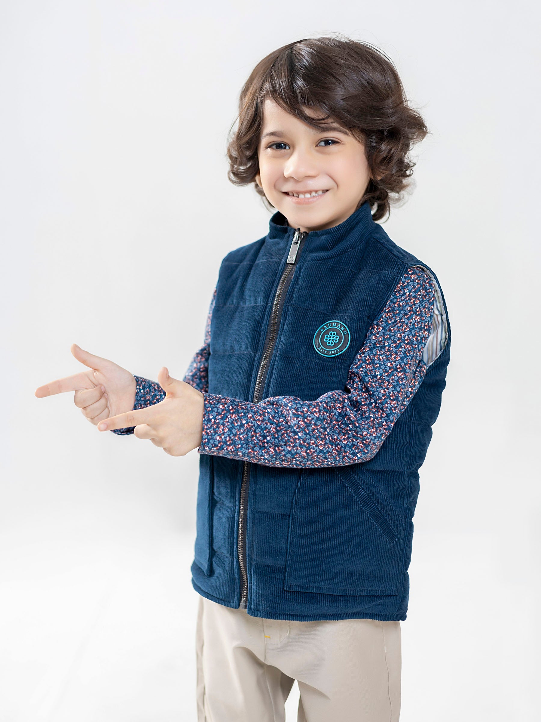 Teal Blue Corduroy Casual Sleeveless Jacket