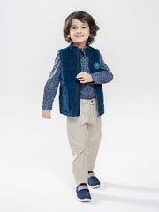 Teal Blue Corduroy Casual Sleeveless Jacket