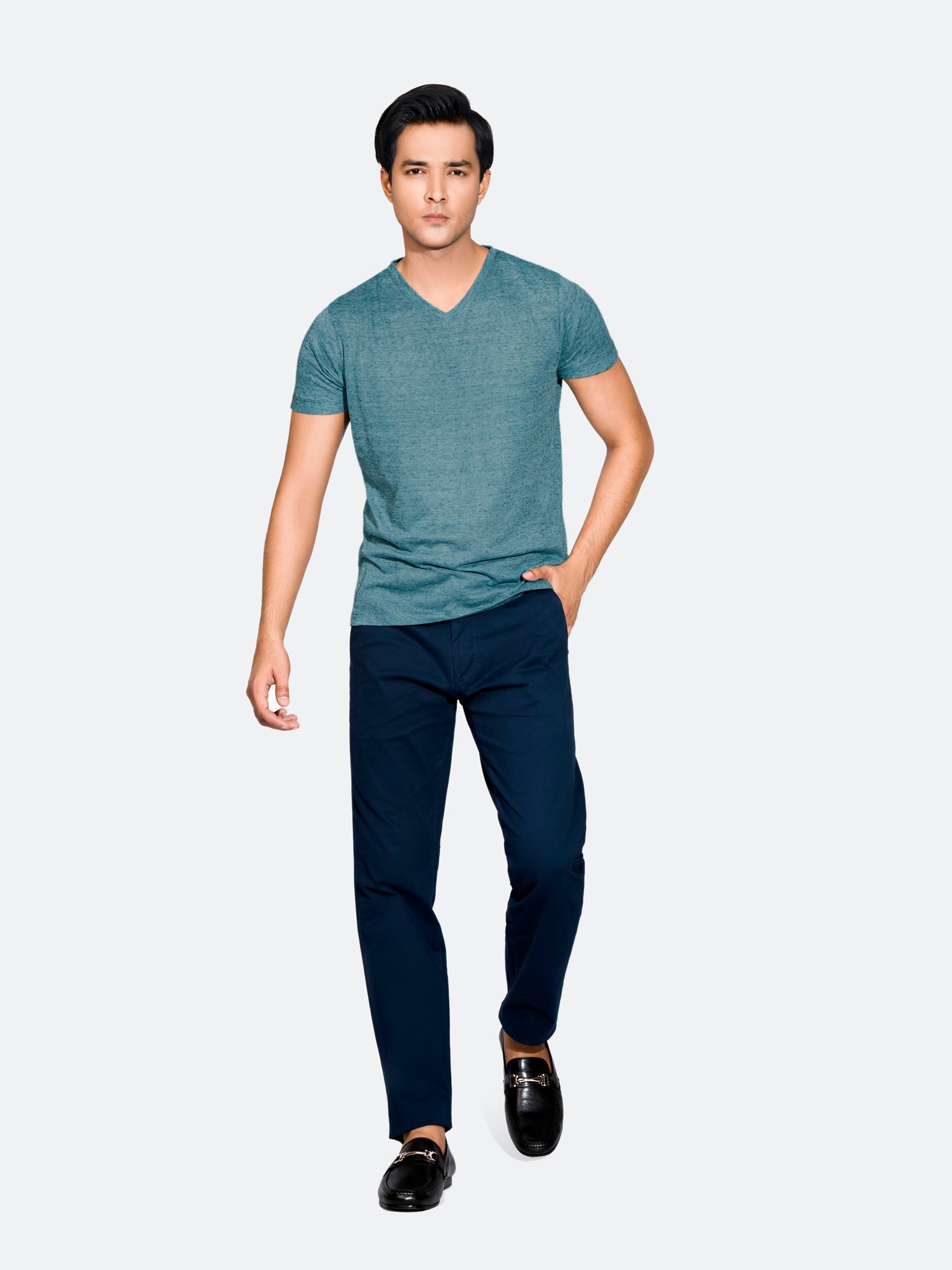 Teal Blue Light Weight V-Neck T-Shirt