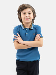 Teal Blue Polo With Brown Collar